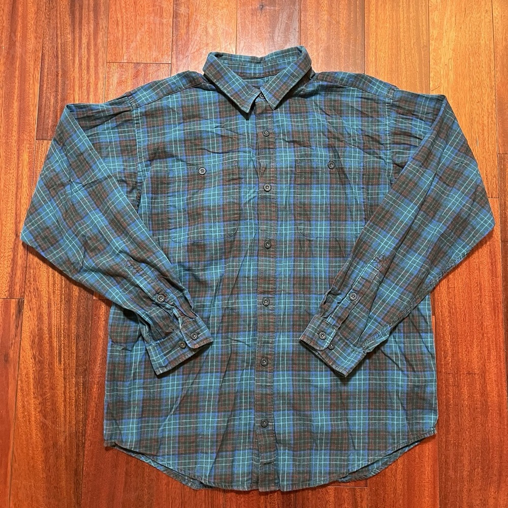 Patagonia Flannel Shirt Mens Large Green Plaid 100% Organic Cotton Casual 53837
